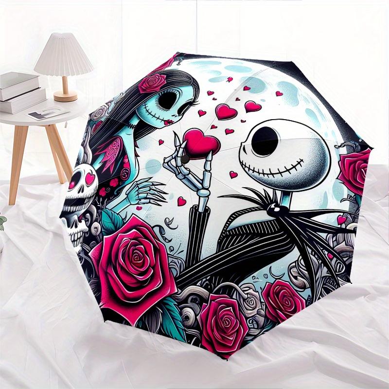 Nightmare Before Christmas,Jack Skellington Automatic Umbrella Tri fold Portable Umbrella, Best Holiday Gift for Men and Women, Durable Ir