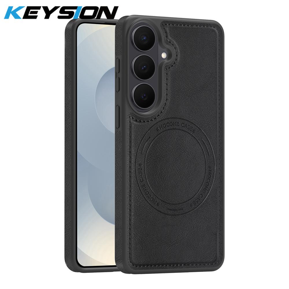 KEYSION Retro PU Leather Case for MagSafe for Samsung Galaxy S25 S26 Ultra 5G S26+ S25 FE Magnetic Shockproof Phone Cover
