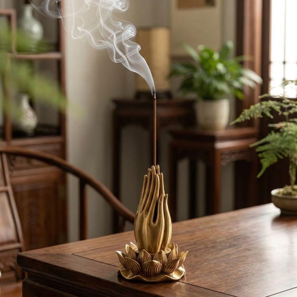 Praying Hand Lotus Hand Incense Holder Lotus-Base Tabletop Incense Base Study Room