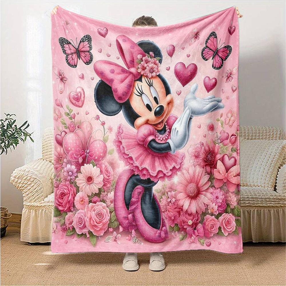 1pc Pink, Butterflies, and Cute Minnie Mouse Blanket Lightweight Flannel Throw for Sofa Bed Travel Camping Livingroom1187L