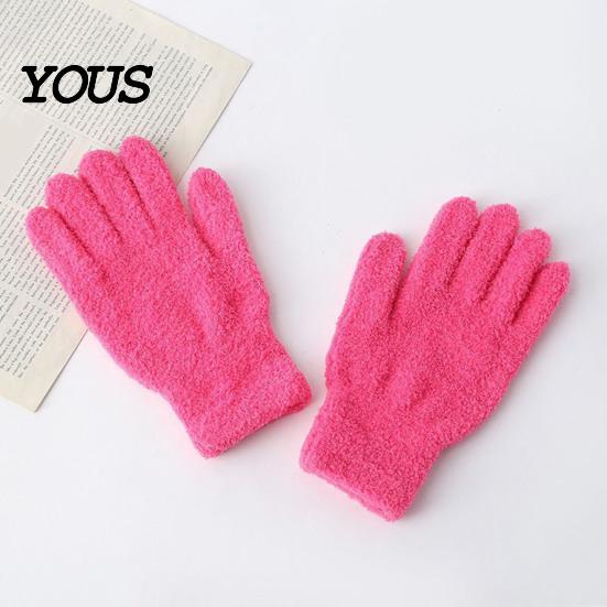 Touchscreen Coral Fleece Mittens Winter Warm Gloves for Women, Soft Five Finger Washable Polyester Thermal Gloves, Solid Color Windproof Autumn