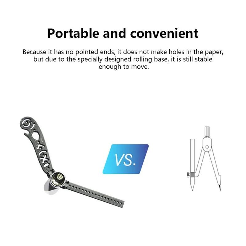 Compass Protractor Combo Ruler - Multi-functional Curved Metallic Drawing Tool, Mini Circle & Patterns Drawing Ruler