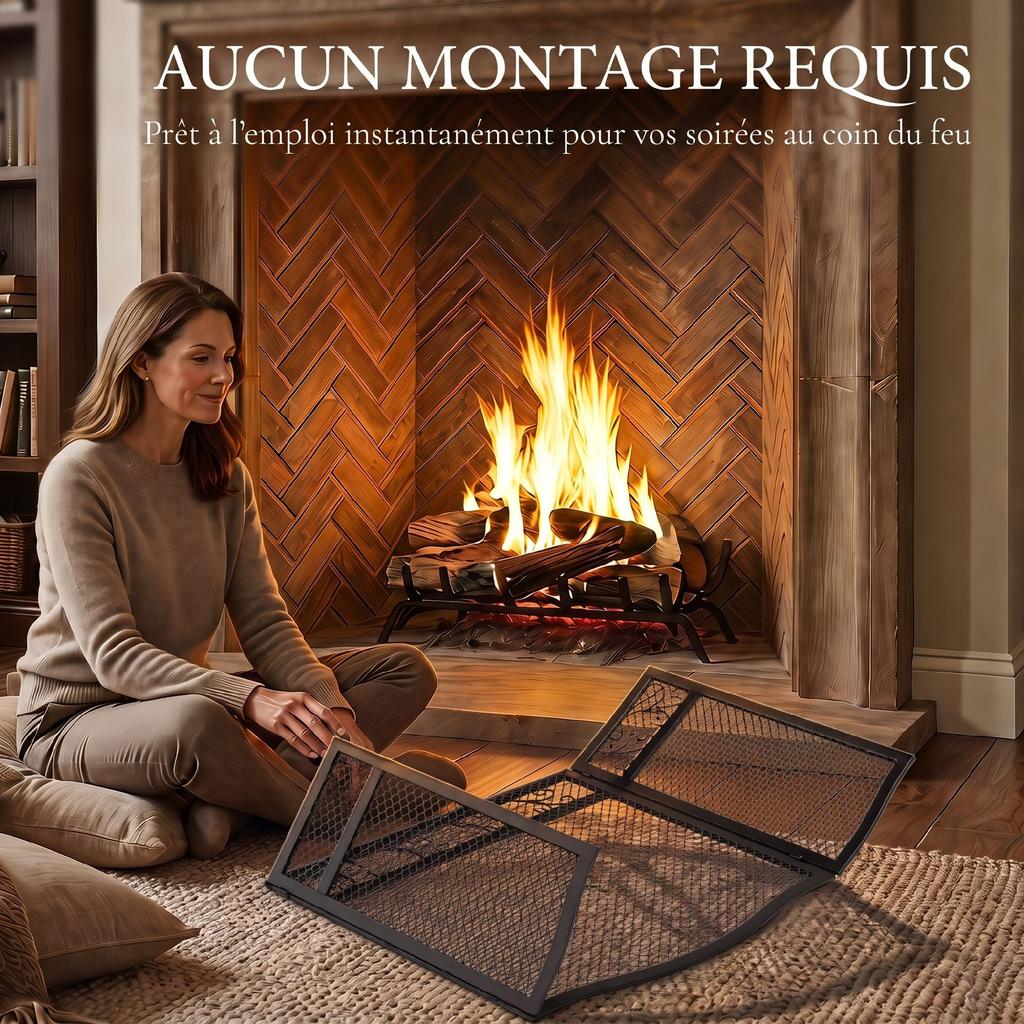 Folding Fireplace Screen, 3 Panels, 107 x 60 cm, Black Metal