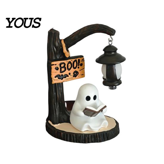 Halloween Ambient Lighting Witch/Ghost LED Lamp, Gothic Resin Ornament with Warm Light for Amber Night Home Decor, Desktop Spooky Party Decor
