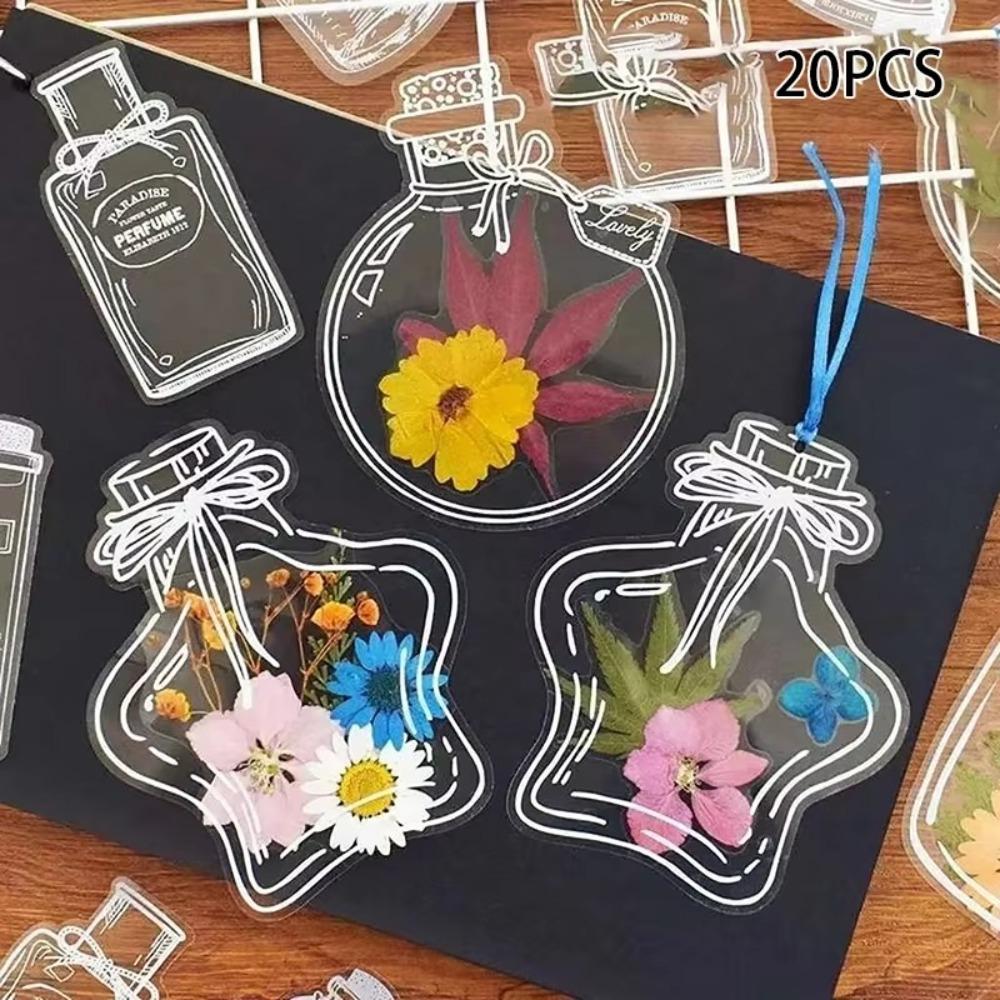 20PCS PET Bottle Shape Bookmark Transparent DIY Crafts Stationary Bookmark Waterproof Bookmark Scrapbook Sticker Plant Samples