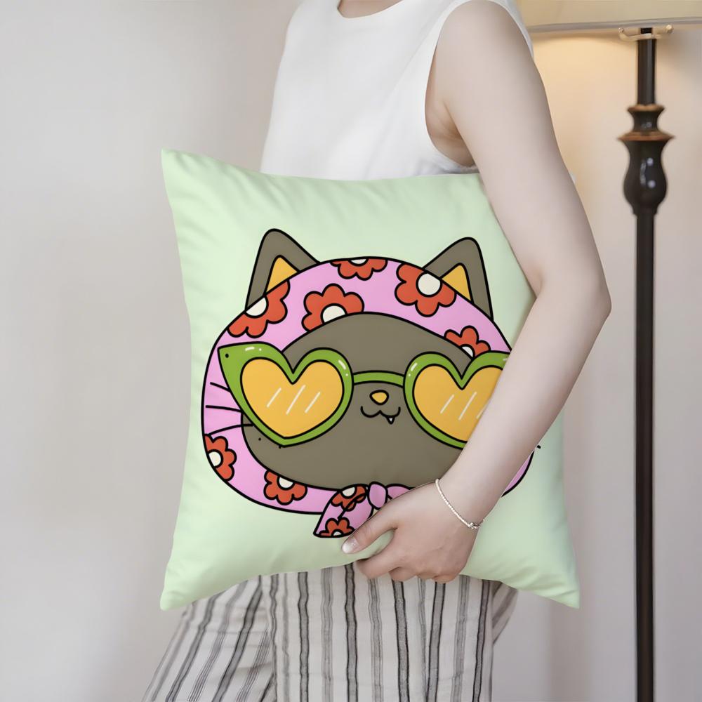 Funny And Surprising Cat Patterns Cushion Cover Silky Elegant Comfort Sofa Bed Invisible Zipper Beach Pillowcase