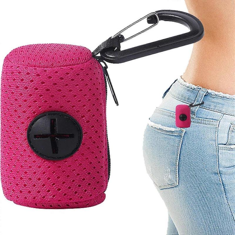 Dog Poop Bag Dispenser With Mesh Fabric Waste Holder, Zippered Leash Attachment, Outdoor Walking, Dog Park, Hot Pink