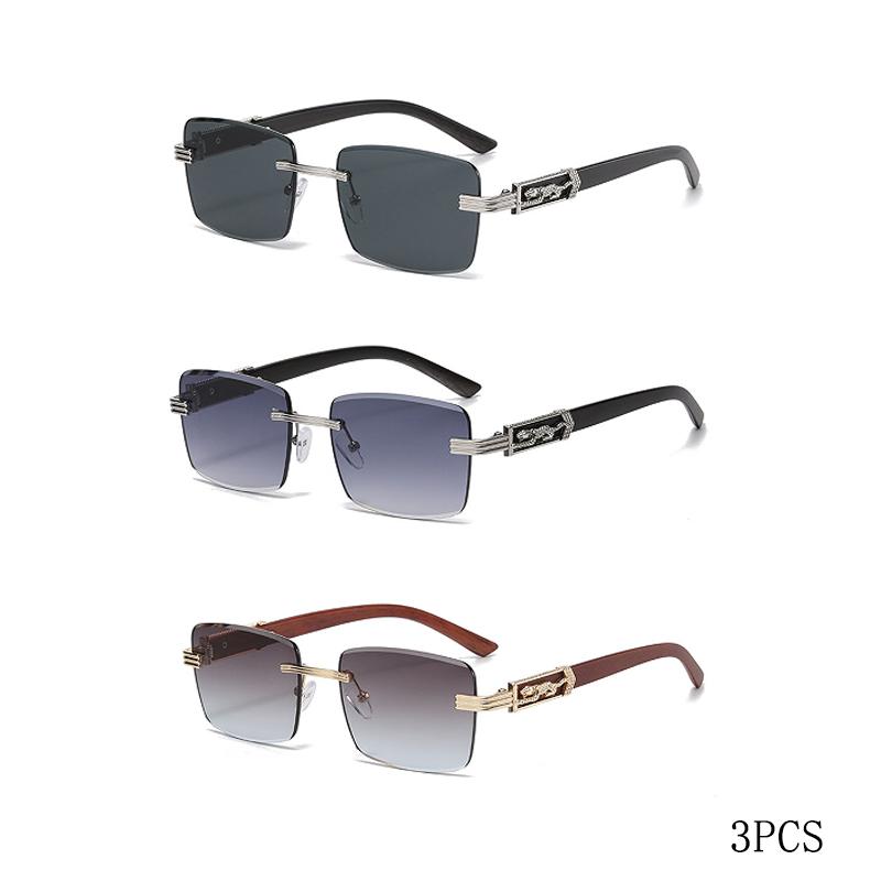 Wood Grain Legs Cheetah Decorative Sunglasses Colorful Retro Frameless Square Leopard Head Metal Sunglasses