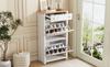Modern Shoe Cabinet with Drawer, 2 Flaps, Adjustable Shelves and Metal Handles, White/Wood Look, for Hallway & Entryway, 50 x 24 x 95 cm
