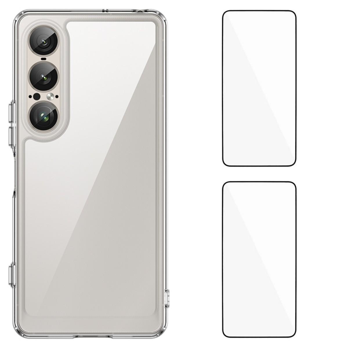 

For Sony Xperia 1 VII Clear Phone Case WANLONFENG MF2 Series TPU Acrylic Cover with 2Pcs Tempered Glass Transparent