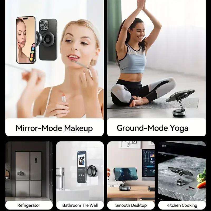 Upgraded 360° Vacuum Magnetic Phone Holder, Magnetic Car Phone Mount, Hands-Free Suction Cup Phone Holder for Car/Gym/Mirror