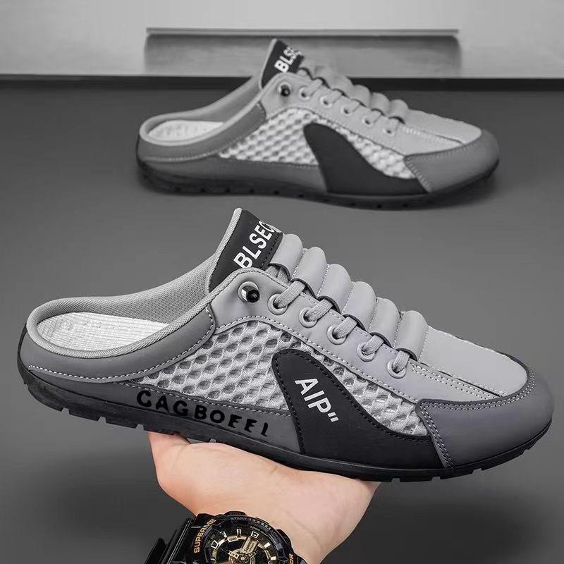 

Мужские полуботинки с сетчатой подошвой, новые летние дышащие туфли с одной педалью, мужские легкие повседневные спортивные туфли Doudou с мягкой подошвой 44 серый