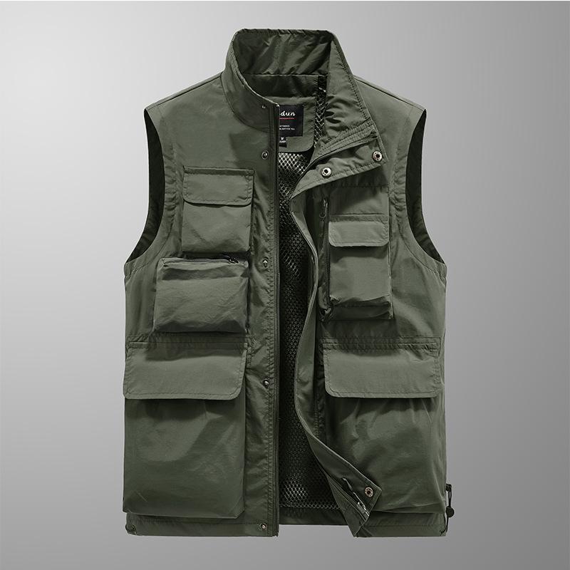 Spring and Summer Outdoor Vest Men's Fishing Photographer Loose Casual Horse Clip Large Size Multi-pocket Tactical Vest Jacket