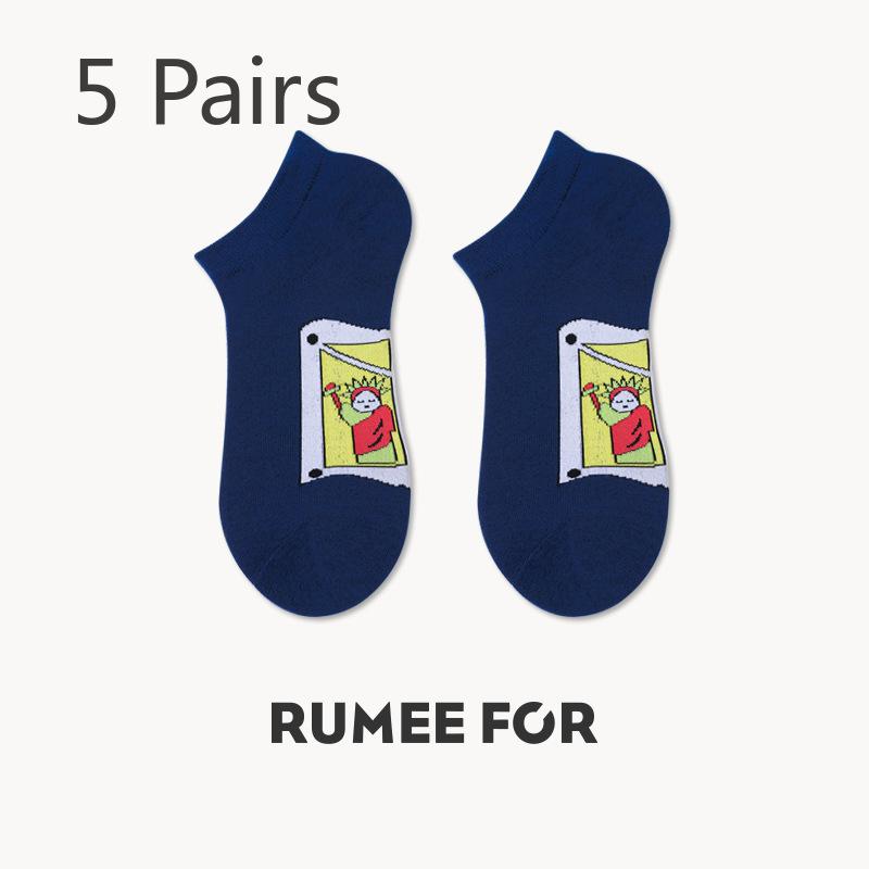 

5 пар женских весенних и осенних тонких носков-лодочек из дышащего хлопка с коротким носком 5 Pairs синий