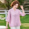 Women's Mid-Aged Summer 3/4 Sleeve Embroidered Blouse