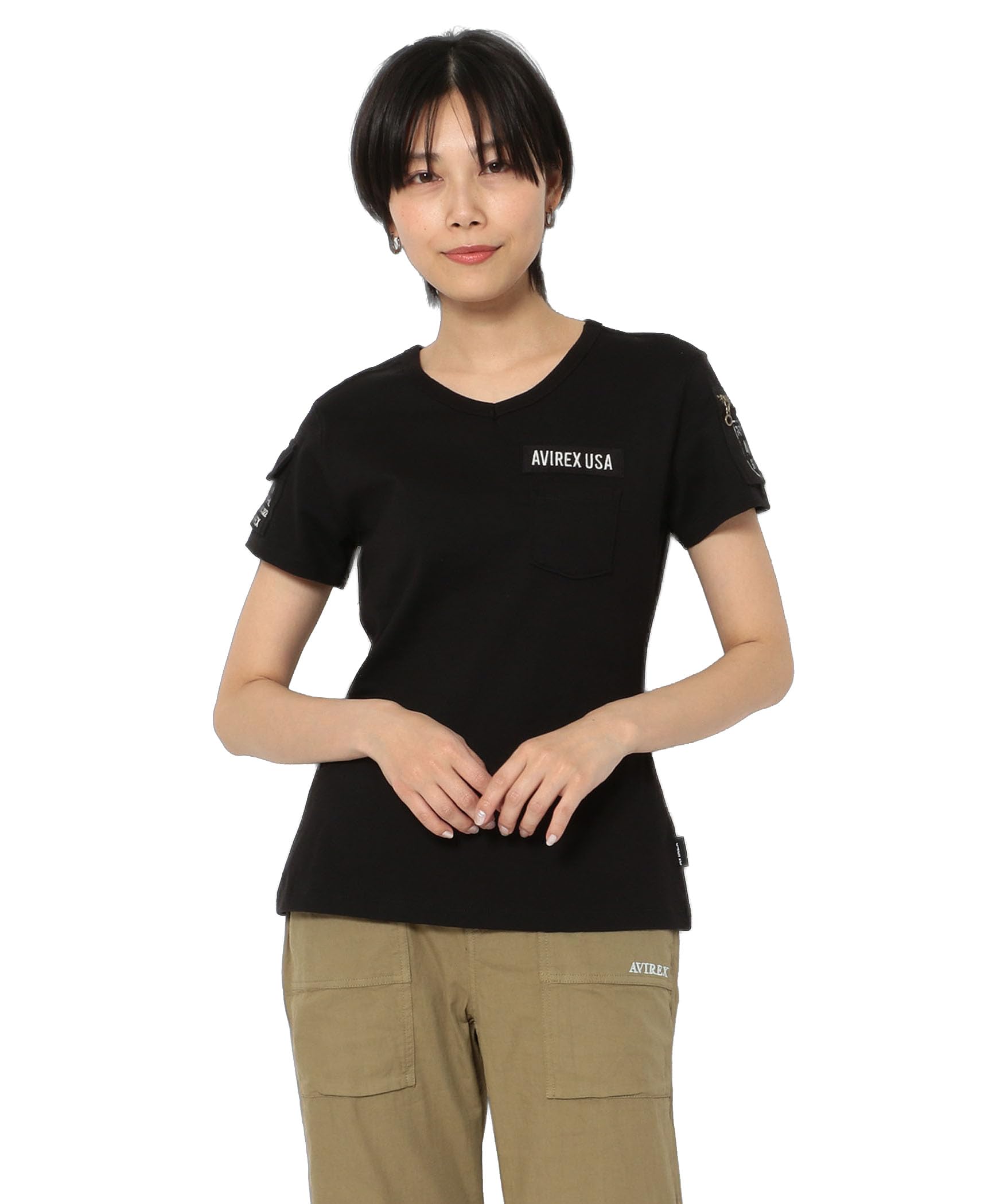 

Avirex Fatigue Size Women s V-Neck T-Shirt, L, 010, Black, 783-0932002