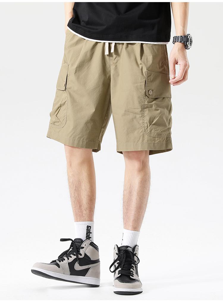 Cool combed cotton summer thin shorts men's loose mid length straight leg workwear cropped pants