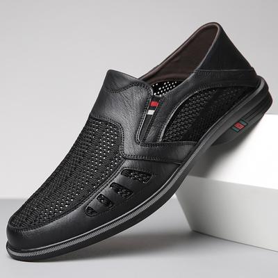 Shoes for Men Summer Breathable Mesh Leather Shoes Outdoor Casual Shoes Men's Soft Sole Driving Footwear Slip On Loafers