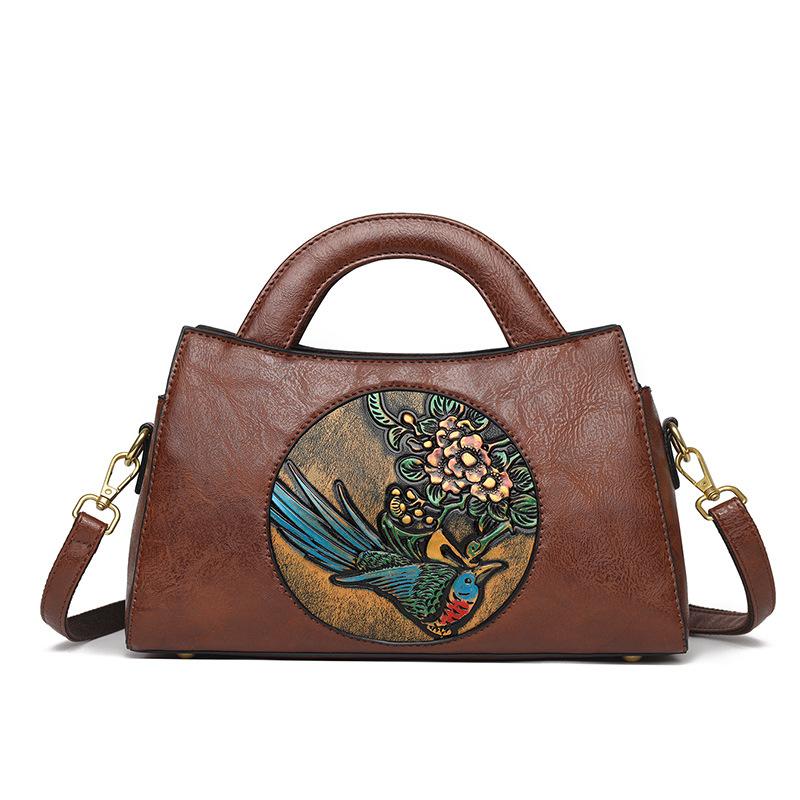 Bolso de Mano Vintage Chino Tallado a Mano de Textura Premium y Gran Capacidad - Bolso de Hombro Étnico en Relieve para Mujer