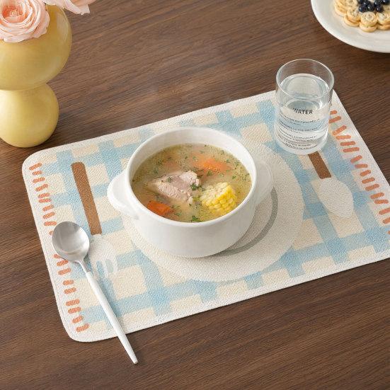 Rectangular Plaid Placemat, Heat Resistant Non-Slip Colorful Dining Placemat, Cute Tableware Patterns, Artificial Leather Table Protector Mat