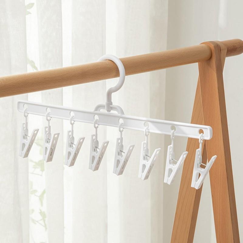 Multifunctional Clothes Drying Clip Strong Pants Clip Clothes Drying Hanger with 8 Clips Hanging Socks Clip Household Hat Clip белый