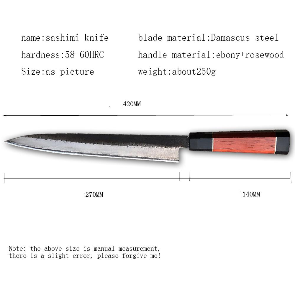 67 Layers Damascus Steel Kitchen Sashimi Knife Ebony Wood Handle Sushi Knife Slicing Chef Cooking Cutter Tools