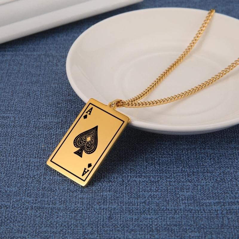 Fashion Poker Card Charm Necklace Unisex Poker Jewelry Man Present Stainless Steel Texture Suitable for Various Occasion