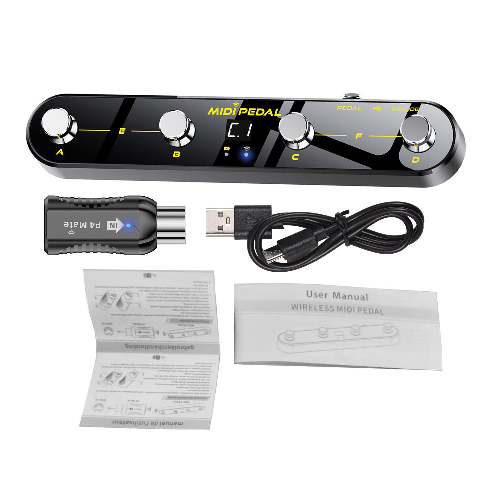 Беспроводная MIDI-педаль-контроллер 5 режимов Цифровой дисплей 25 часов USB Педаль-переключатель Металлический переключатель Беспроводной приемник для микшера Электрический чёрный