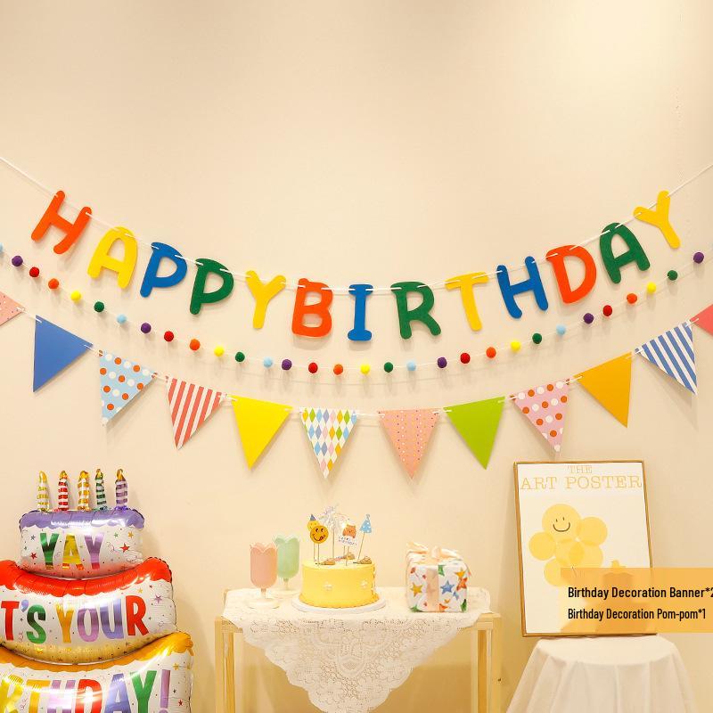 Erster Geburtstag Banner mit Pompon Girlande für Kinder - Foto Hintergrund und Party Dekoration