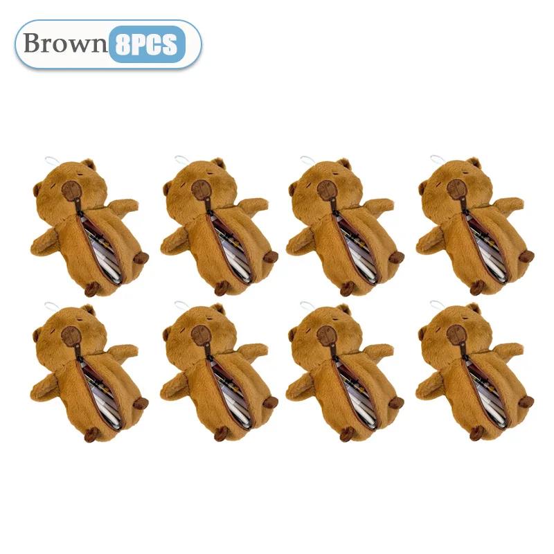 1-8 ST Söt Plysch Capybara Förvaringsväska för Pennor Tecknad Djur Pennfodral Multifunktionell Stor Kapacitet Pappersficka Pennfodral