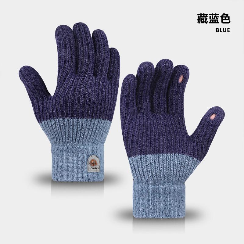 Touch screen gloves color matching dew finger cute knitted wool gloves winter windproof piled thickened warm gloves