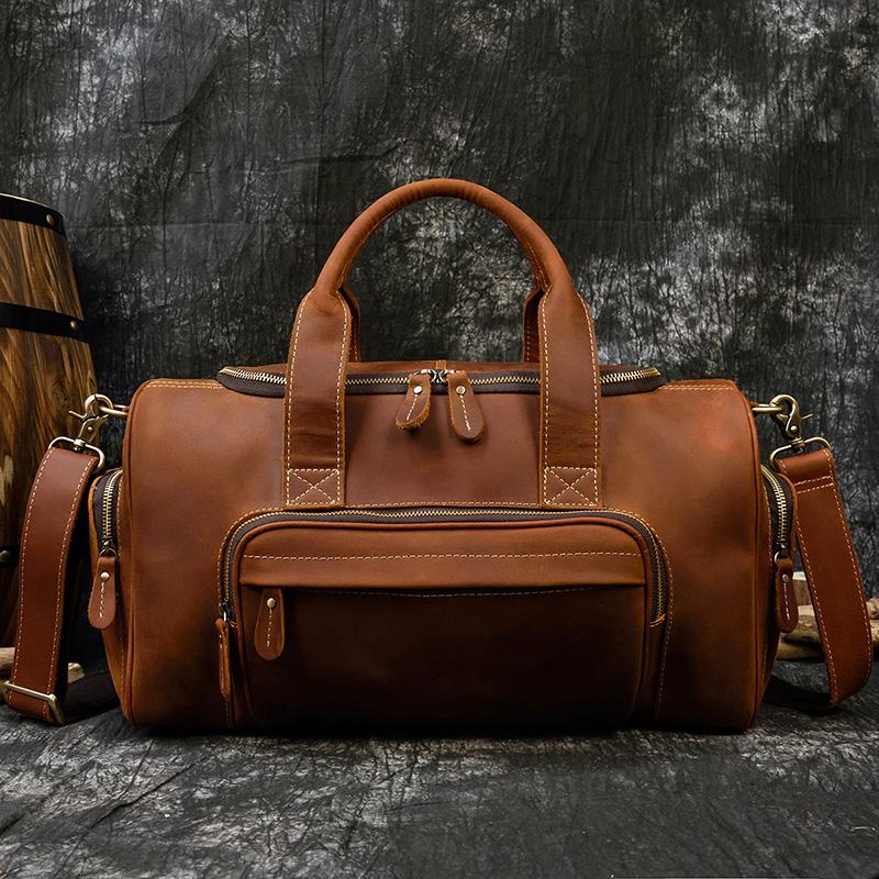 Retro Genuine Leather Retro Large Capacity Men Leather Duffle Bag Vintage Shoulder Bag Cowhide Weekender Bag Man Totes Handbag
