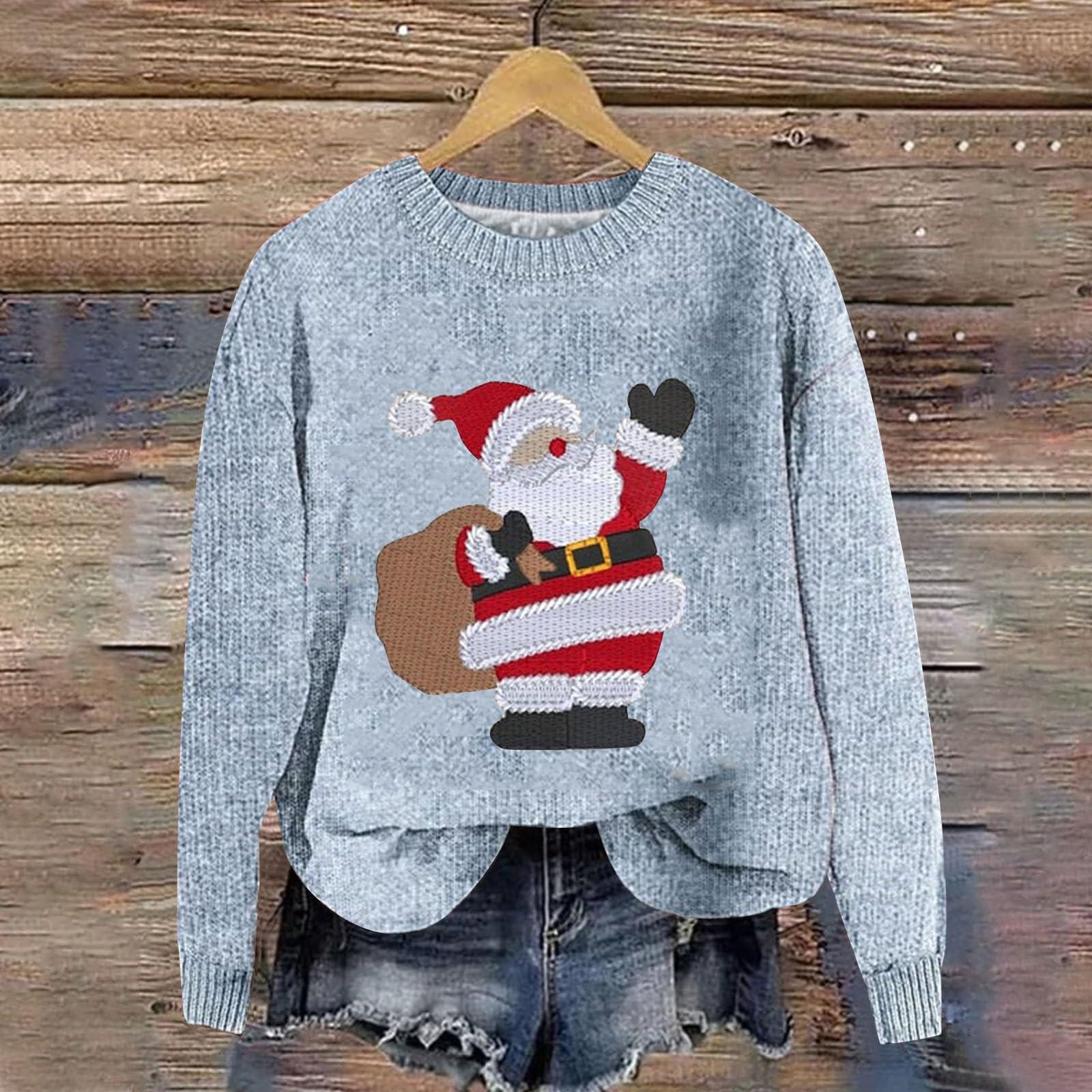 

Женская мода повседневный длинный рукав рождественский принтованный воротник шерстяной трикотажный пуловер топ L