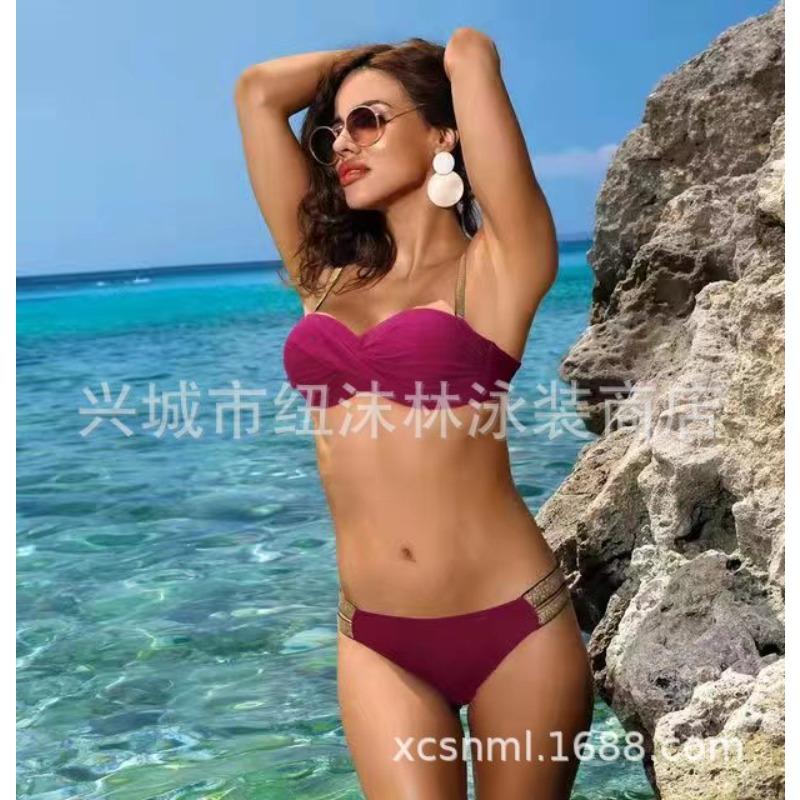 Split small breasts big breasts new swimsuit solid color sexy three-point bikini swimsuit women