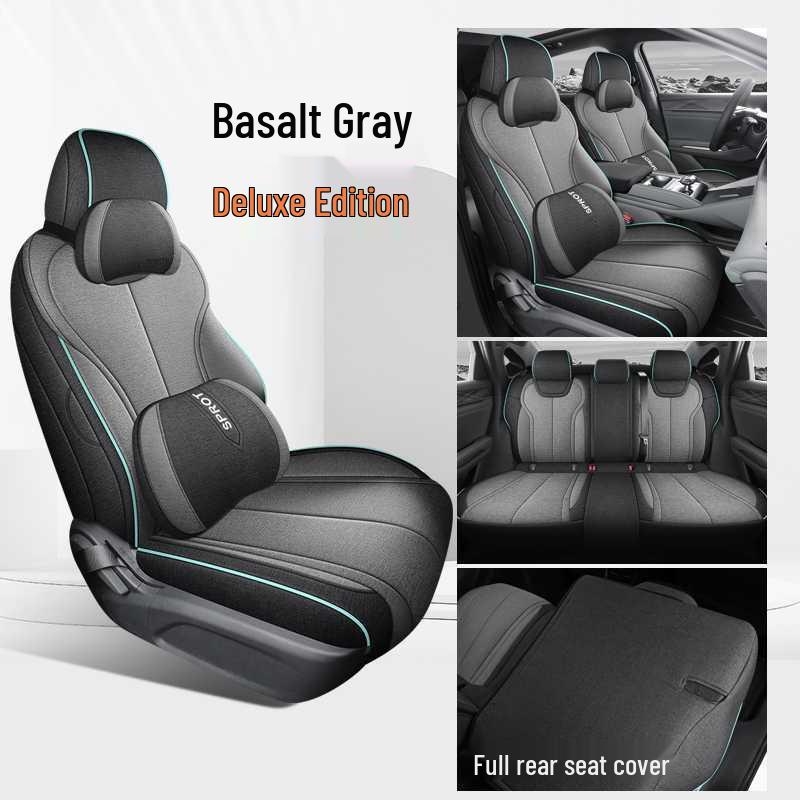 All-Season BYD Qin L Seat Covers: Breathable Linen with Perforated Leather, Fully Enclosed and Ventilated