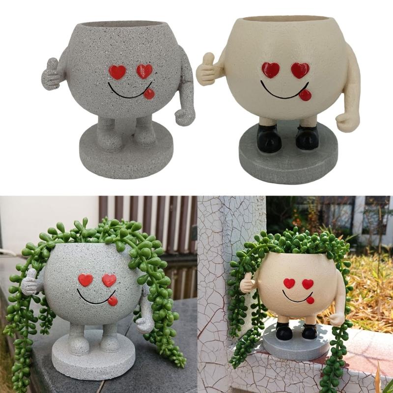 Smile Face Planter Pots Planter Resin Plant Pots for Indoor Outdoor Plant Succulent Pots Container Unique Face Designed