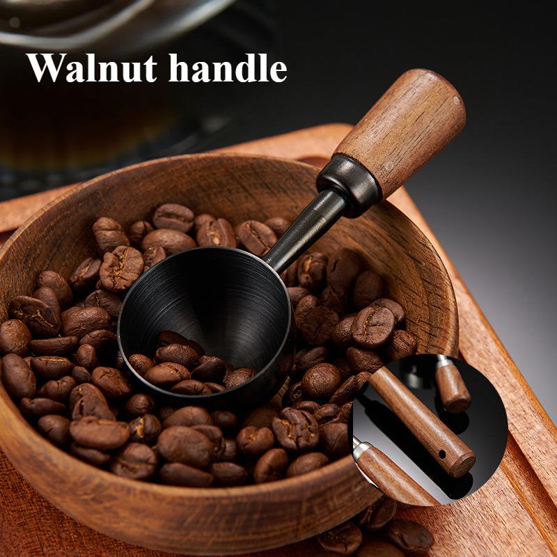 304 walnut handle coffee spoon long handle coffee powder measuring spoon baking short handle stainless steel coffee bean spoon