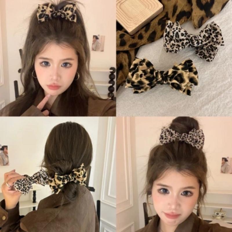 Leopard Pattern Bowknot Hair Claw Clip For Women NonSlip Ponytail Holder Hair Clamp For Thick Fine Hair Styling Tool