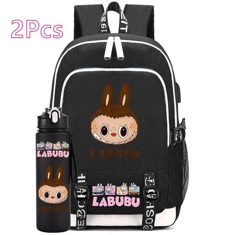 2Pcs/set Anime Cute Printed Backpack with Water Bottle Student Boy Girl Schoolbag Large Capacity Waterproof Bookbag Kid Gift