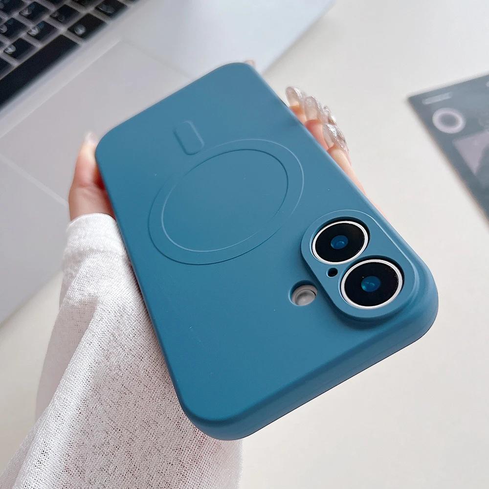 Titanium Gray Liquid silicon magnetic charging case for iPhone 16 15 14 13 12 11 Pro Max Plus full shockproof magsafe phone case
