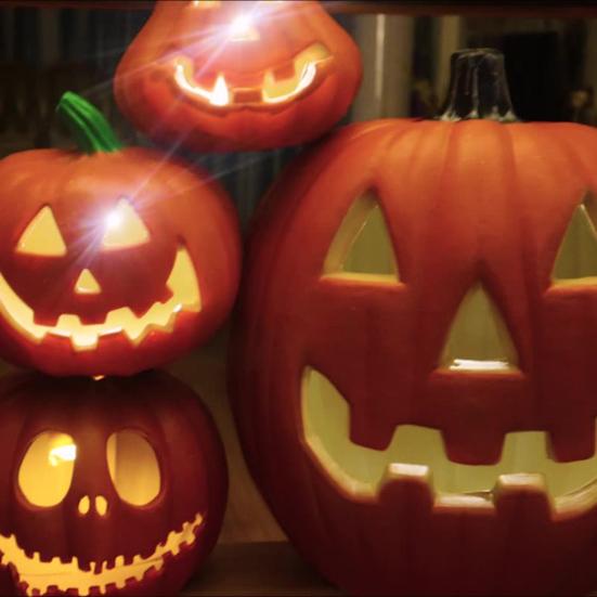 Halloween Pumpkin Lamp Spooky Light Up Pumpkin Figurine Glowing Decorative Pumpkin with LED Light for Haunted House Halloween Home Garden Decor