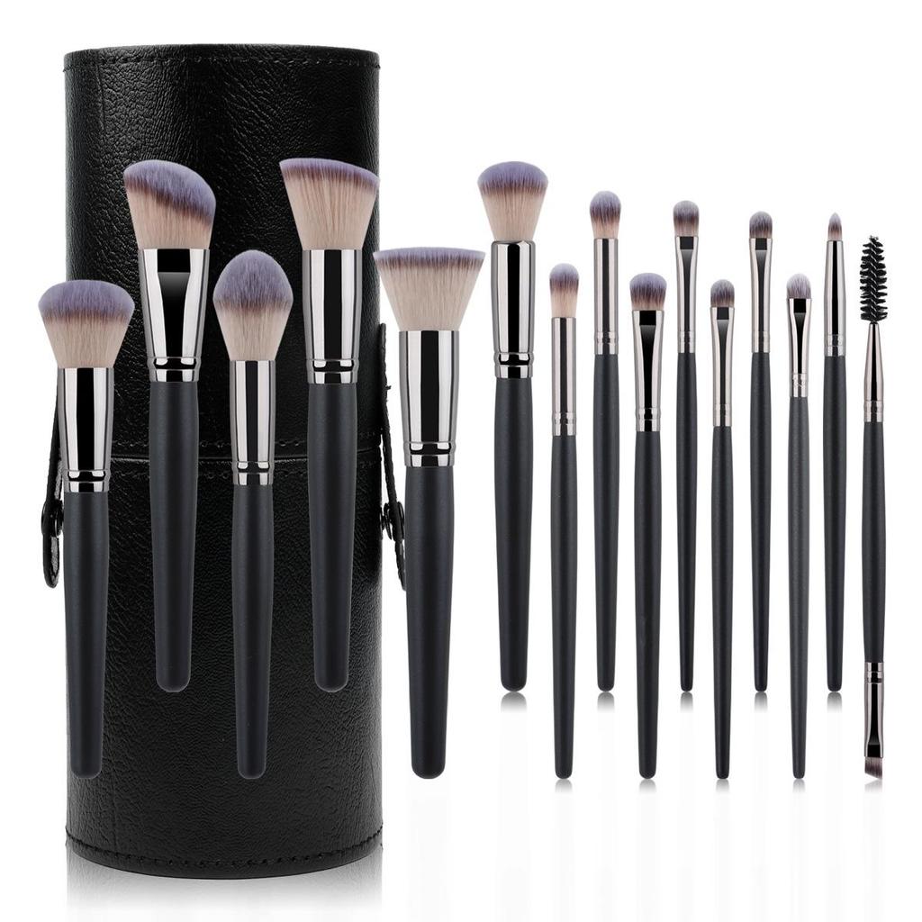 15-Piece Matte Black Makeup Brush Set: Powder & Blush Tools Available Now