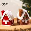 Tiered Tray Display Figurine Plush Christmas House Hanging Ornament, Fabric Gingerbread Cabin Pendant with Red And White Keepsake Rope, Xmas Tree for