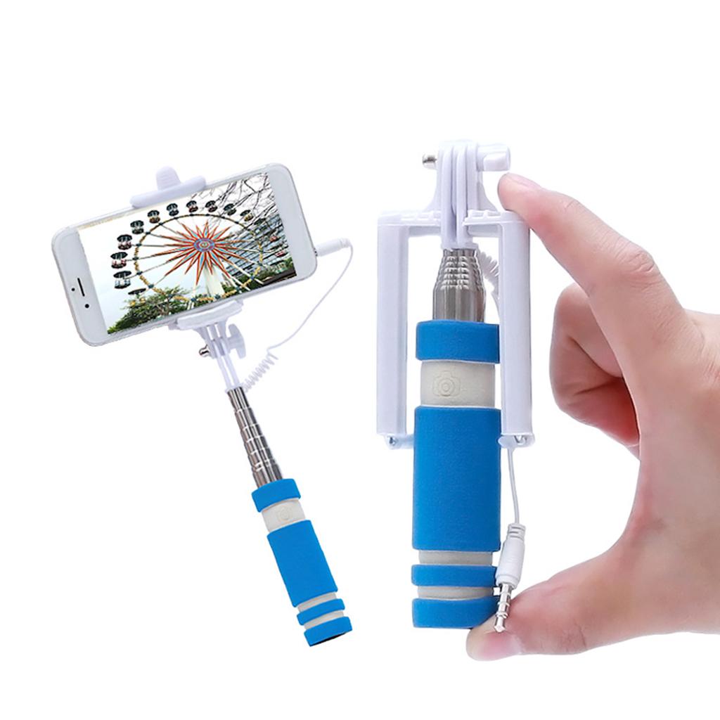 Buy Mini Monopod Selfie Stick Telescopic Wired Remote Mobile Phone Holder Black at affordable