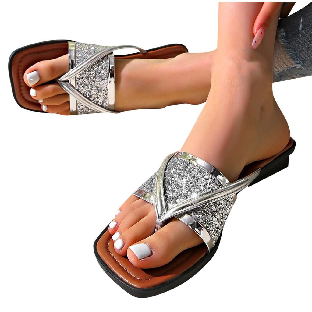 One line fashion woven sequin casual flip flops