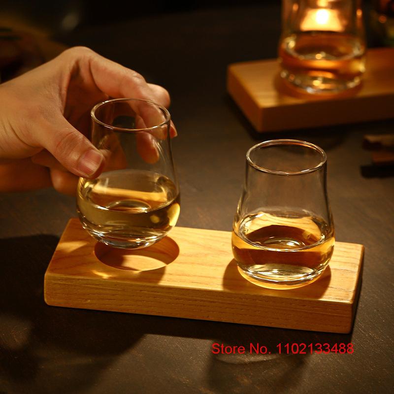 Classical Whisky Tasting Cup With Wooden Tray Set Small Tulip Liquor Shot Glasses Crystal Whiskey Tumbler Cognac Brandy Snifter