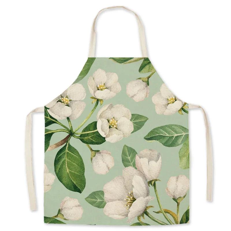 Pattern Kitchen Apron for Woman INS Leaves Sleeveless Cotton Linen Aprons Cooking Simplicity Home Cleaning Tools 65*75cm