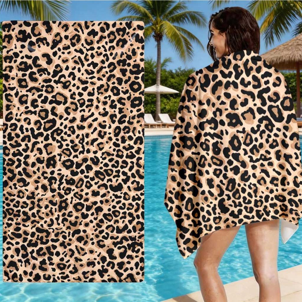 Leopardenmuster Handtuch Unisex Leicht Saugfähig für Pool Strand Camping Tauchen Surfen Sommer Wesentlich Geschenk