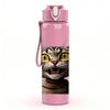 1PC Whimsical Street Cat 750ml Color Plastic Sports Water Bottle Leakproof Flip Straw Lid Suitable for Sports Office Home Use