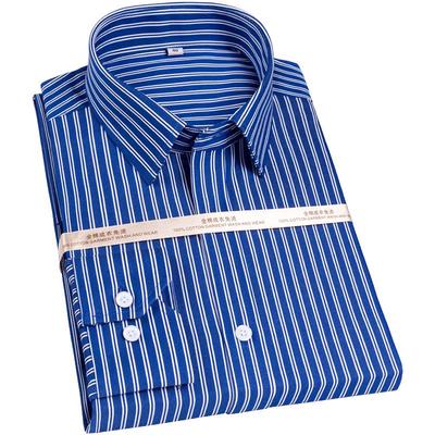 Camisas xadrez masculinas de negócios de gola quadrada sem ferro de algodão puro manga comprida